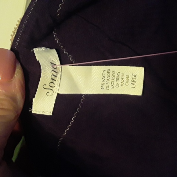 NWOT Soma Large Gorgeous Purple With Creamy Tan Lace Accents Lingerie Top - Picture 5 of 6